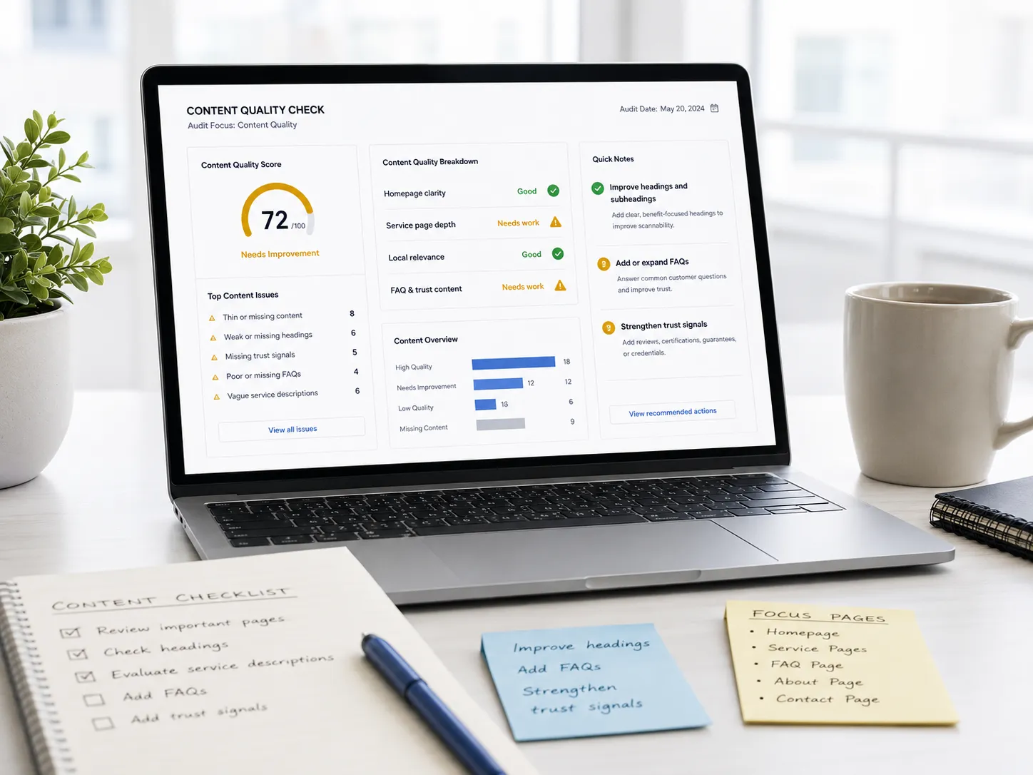 website SEO audit content quality and page gap report