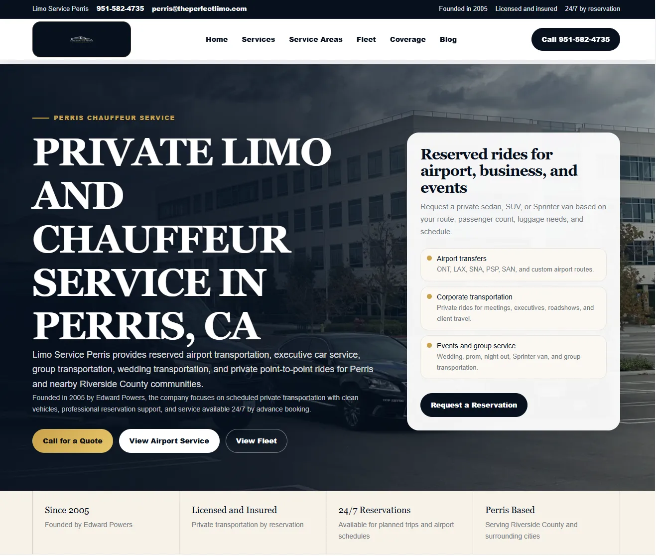 Limo Service Perris local SEO service page website sample
