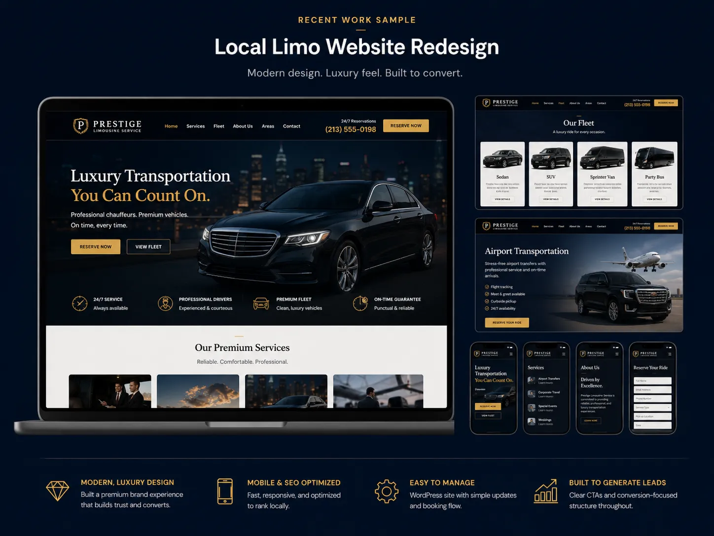 Limo website redesign portfolio sample by Patrick Local SEO