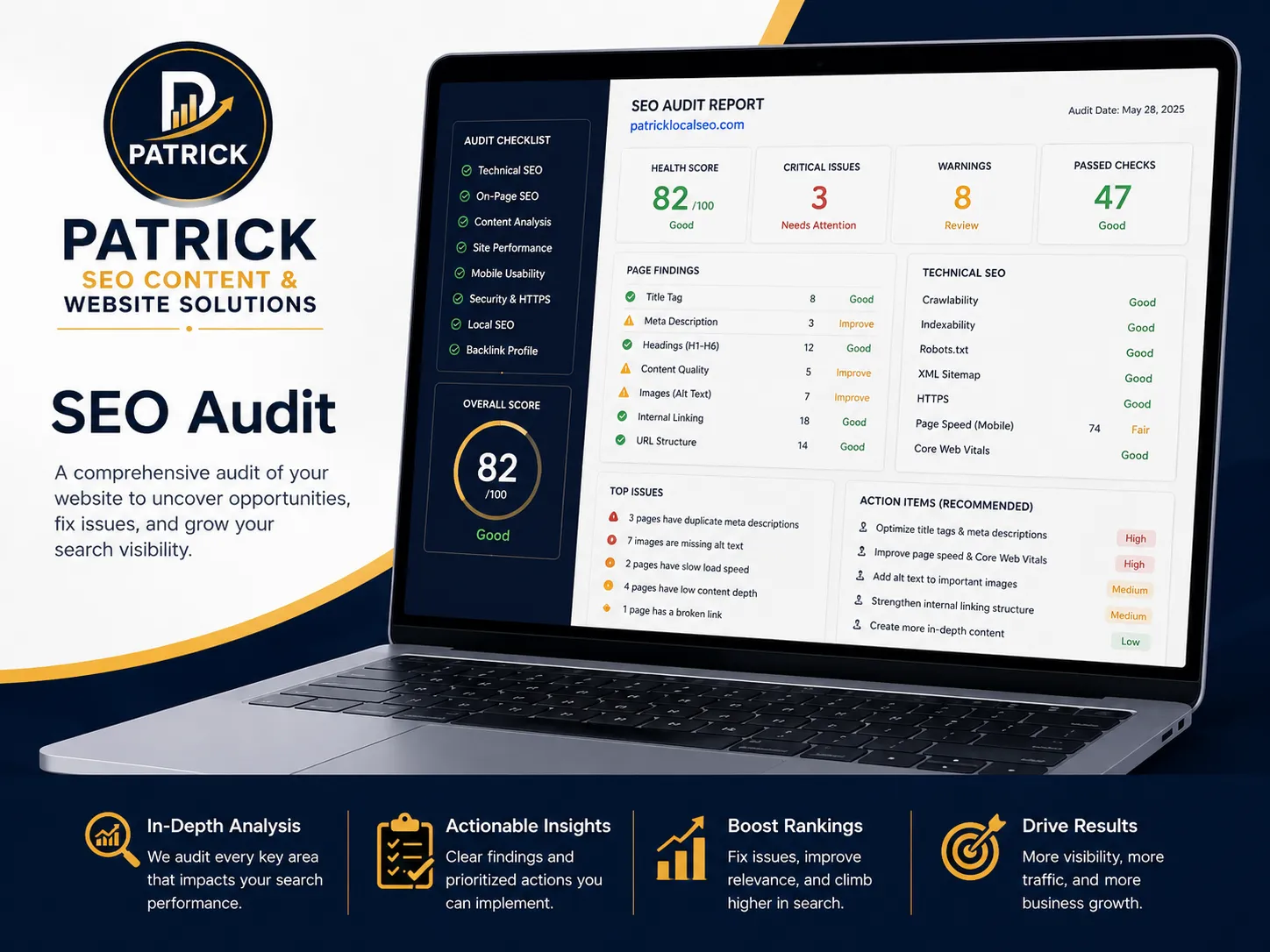 Website SEO audit service and page gap report