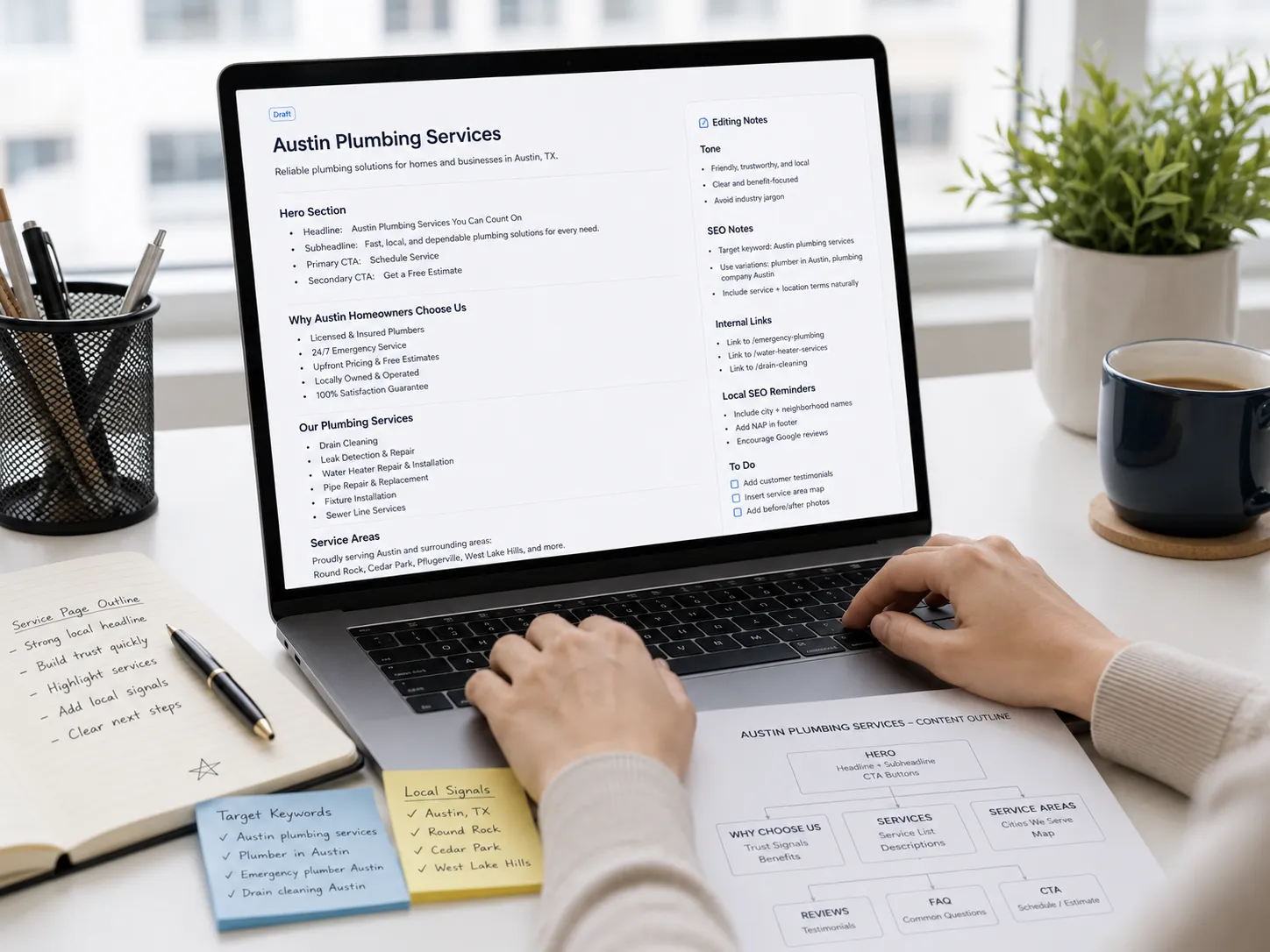 Local SEO service page copywriting plan